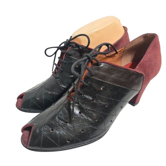 Re-Mix Deluxe Vintage Size 7.5 Leather Suede Oxford Peep Toe Pumps Retro pinup - Picture 1 of 6